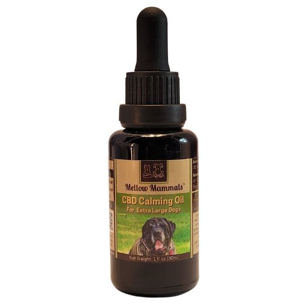 Mellow Mammals 1200mg CBD calming oil for dogs bottle - front view