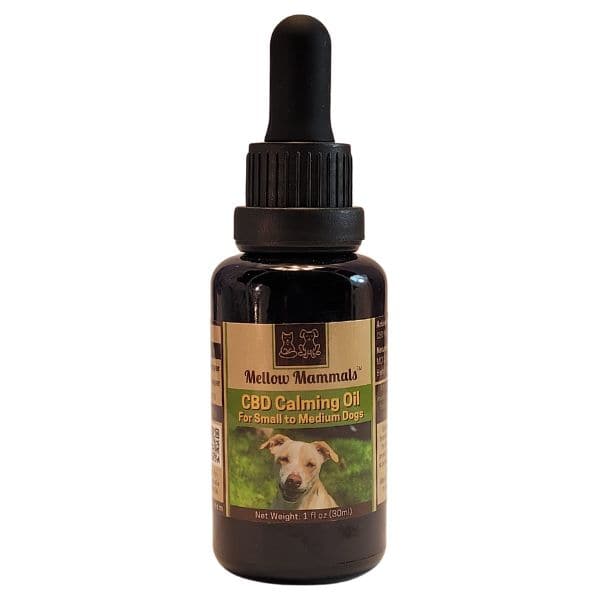 Mellow Mammals 300mg CBD calming oil for dogs bottle - front view